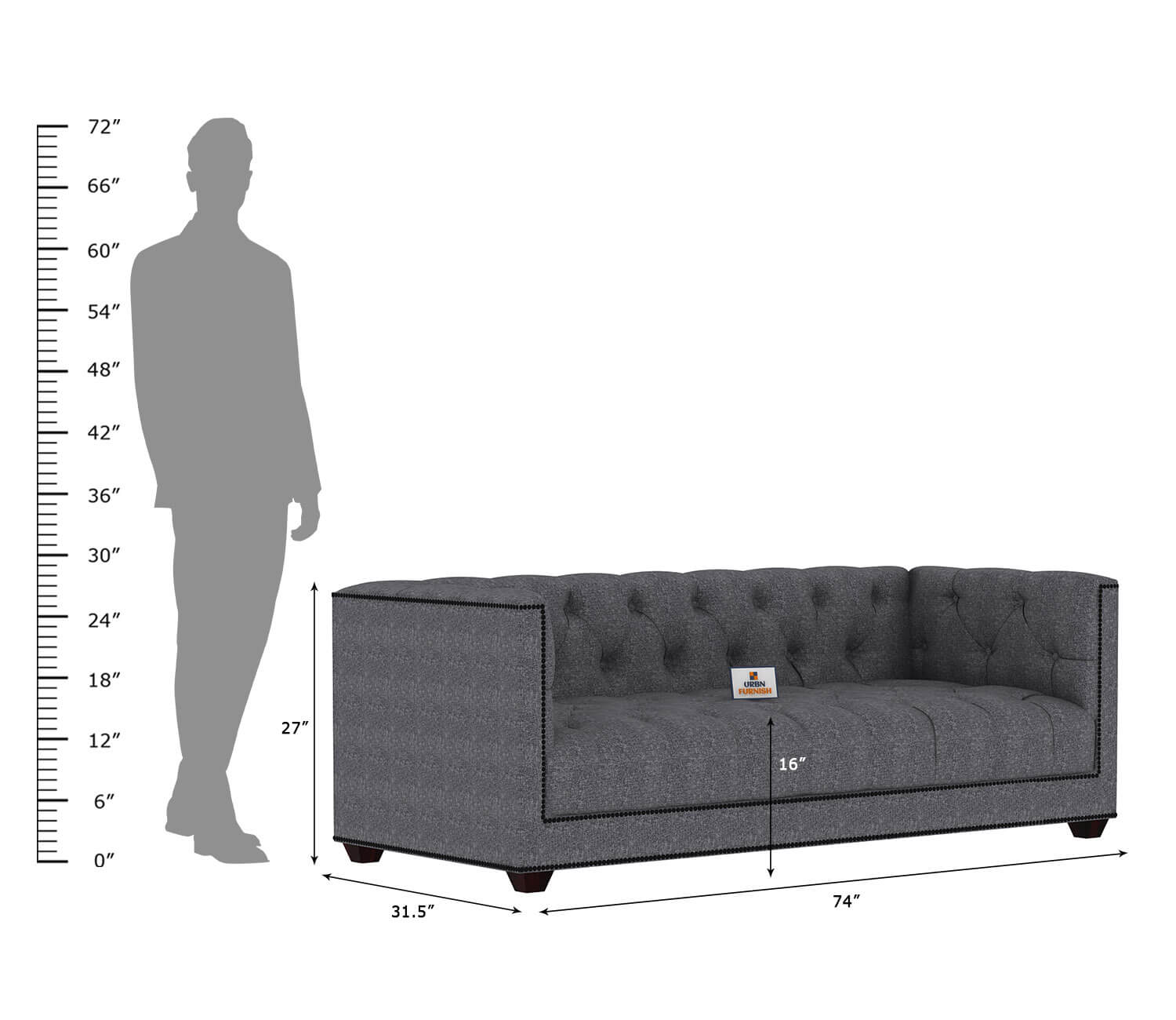 Ollie Fabric 3 Seater Sofa - Urbnfurnish