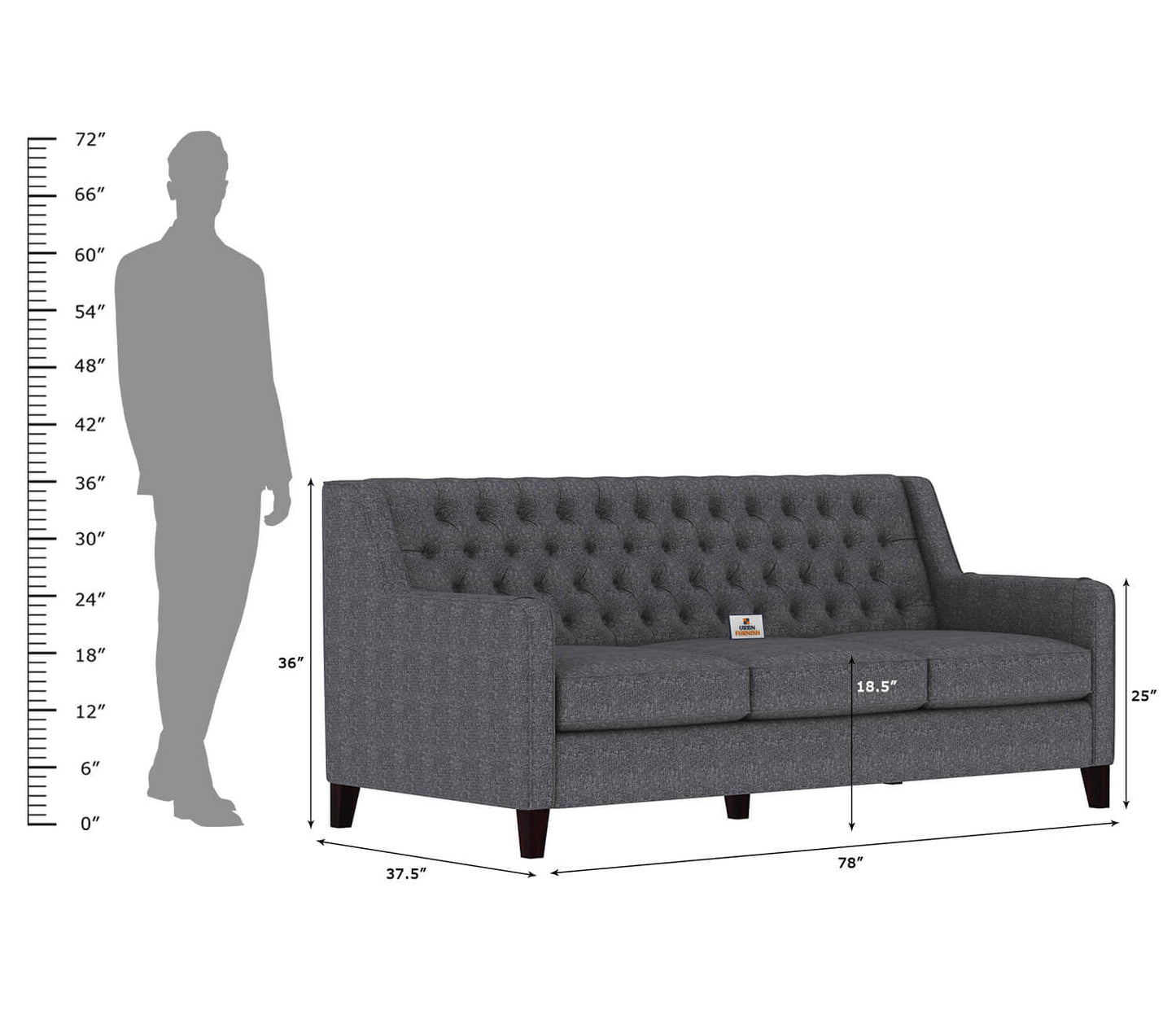 Dakota Fabric 3 Seater Sofa - Urbnfurnish