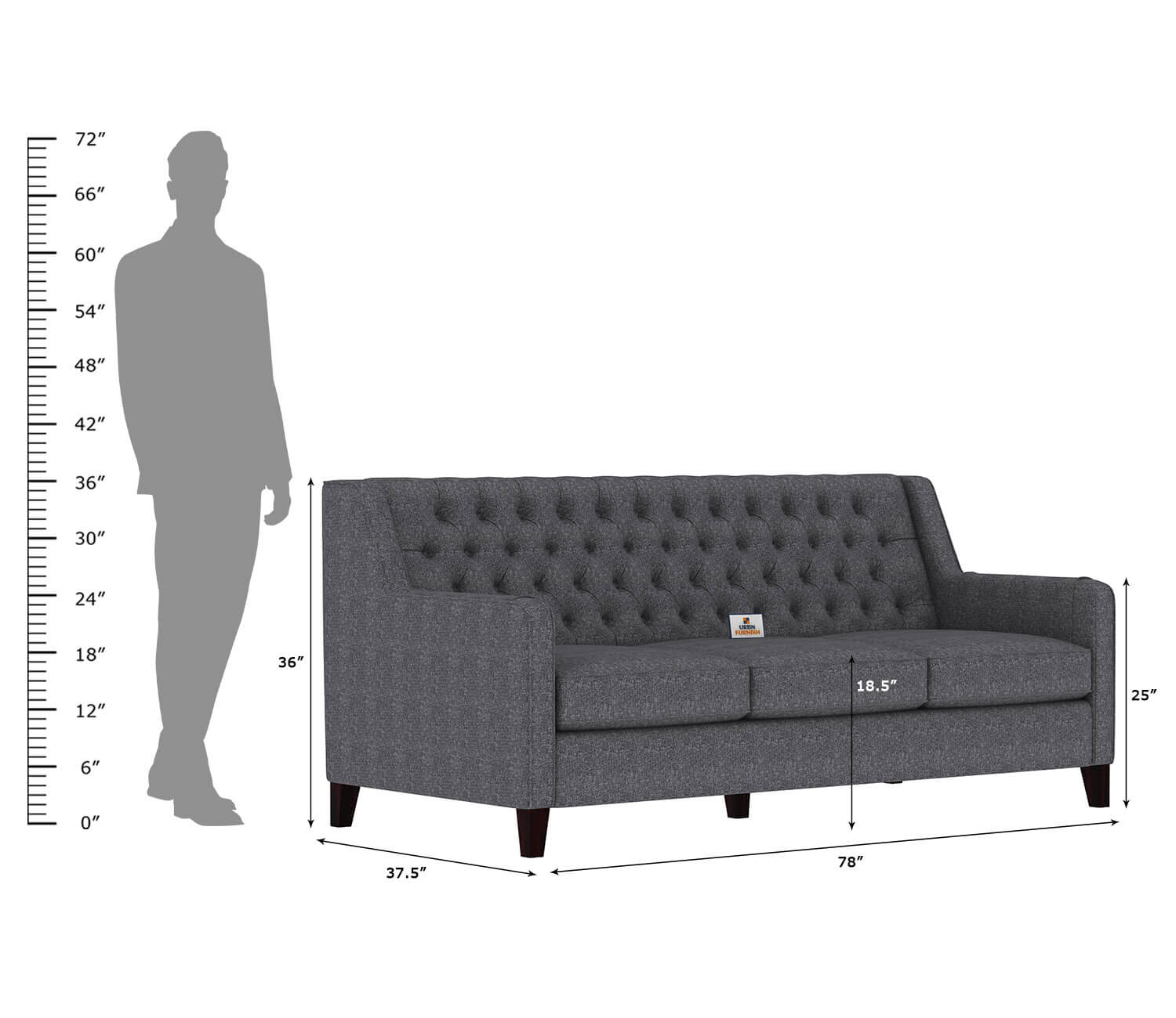 Dakota Fabric 3 Seater Sofa - Urbnfurnish