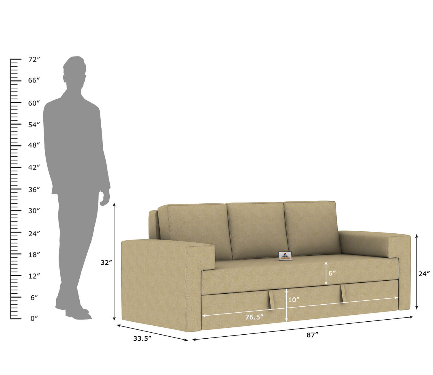 Mangata Fabric 3 Seater Sofa - Urbnfurnish