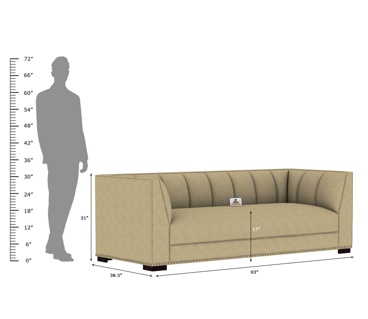 Belrose Fabric 3 Seater Sofa - Urbnfurnish