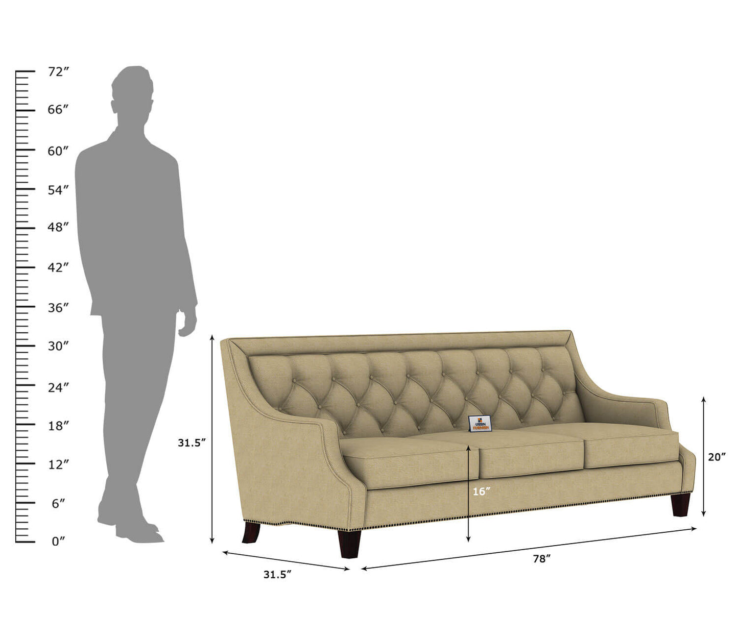 Merella Fabric 3 Seater Sofa - Urbnfurnish