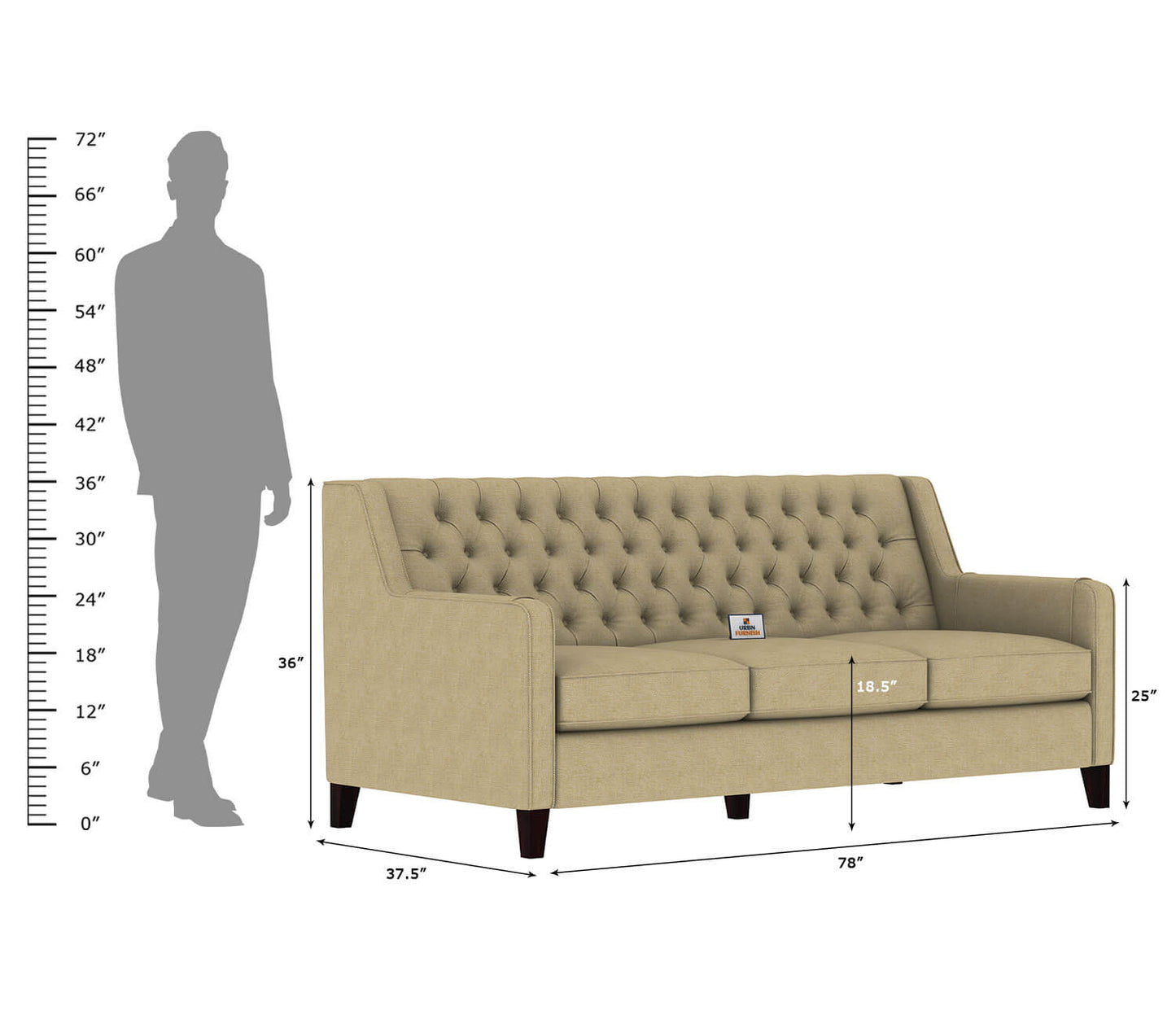 Dakota Fabric 3 Seater Sofa - Urbnfurnish