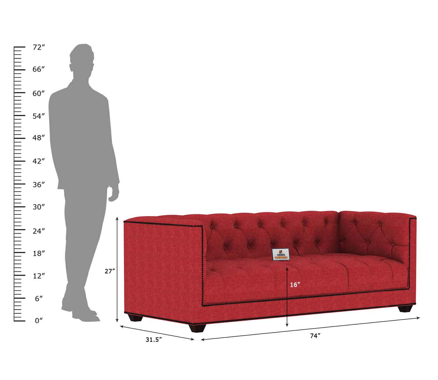 Ollie Fabric 3 Seater Sofa - Urbnfurnish