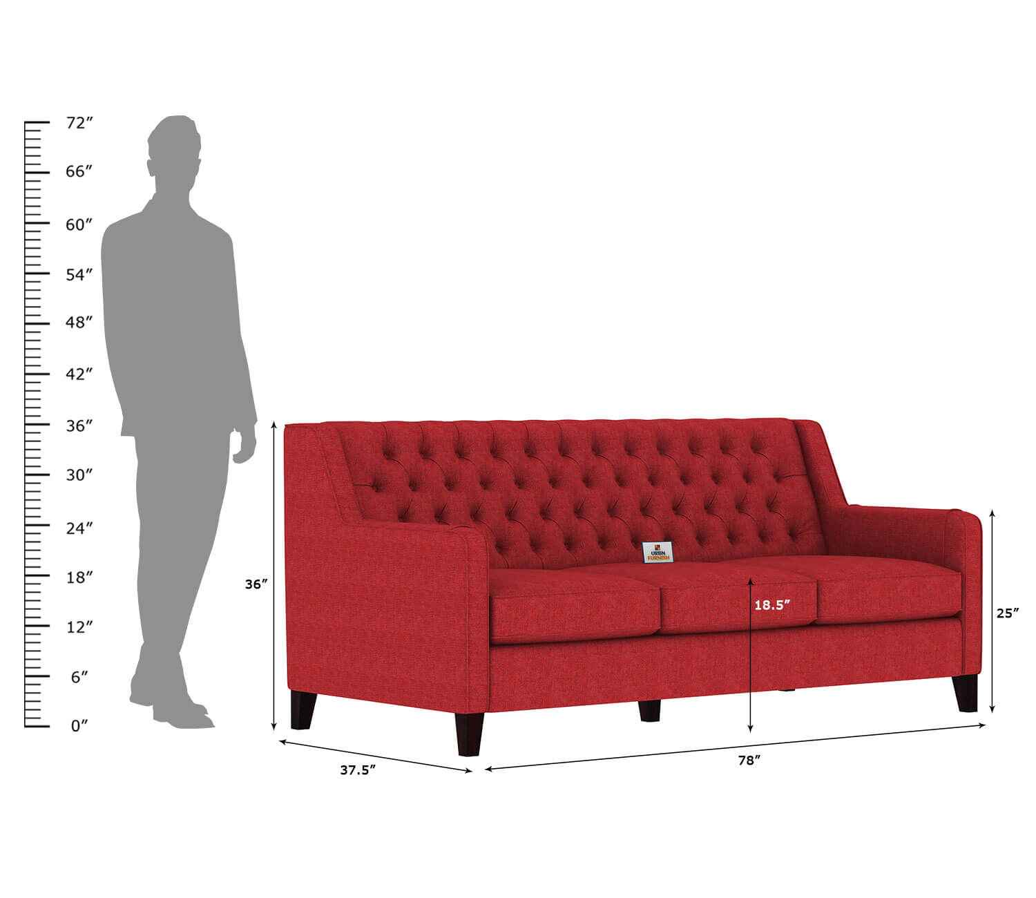 Dakota Fabric 3 Seater Sofa - Urbnfurnish