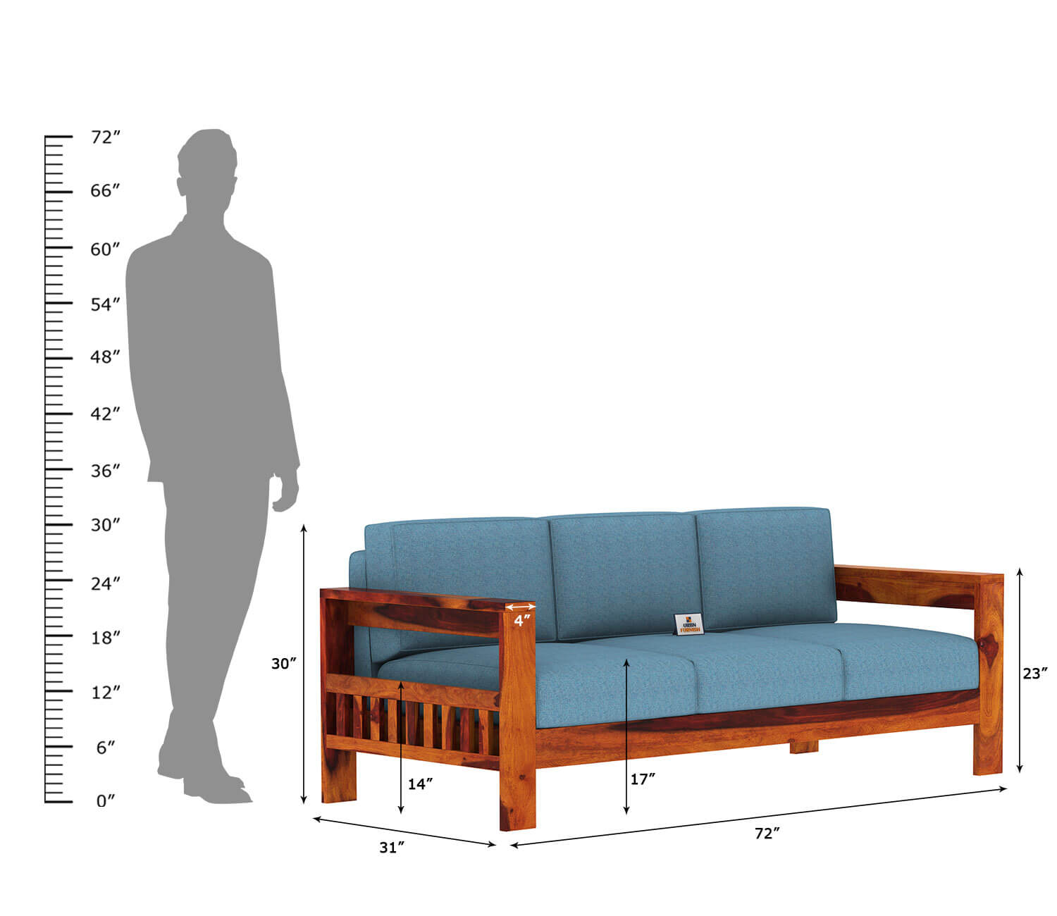 Carlotta With Side Magazine Wooden 3+1+1 Sofa Set - Urbnfurnish