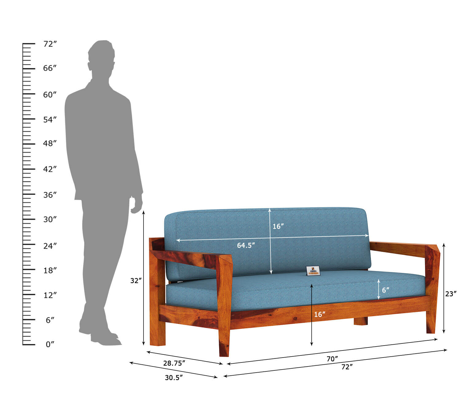 Hampton Wooden 3+1+1 Sofa Set - Urbnfurnish