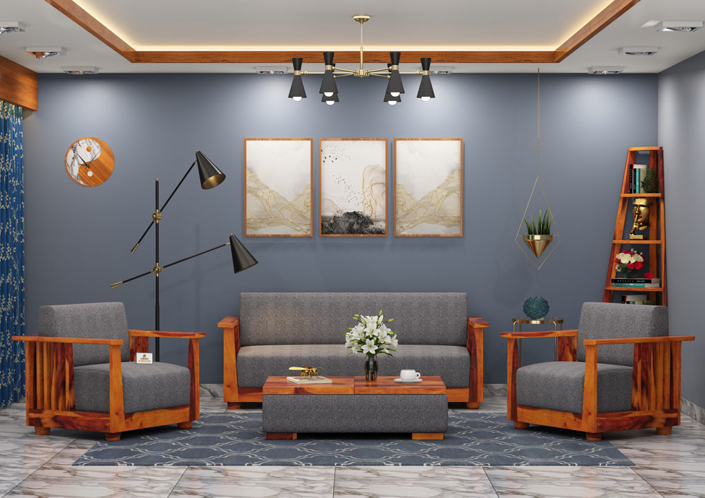 Olson Wooden 3+1+1 Sofa Set - Urbnfurnish
