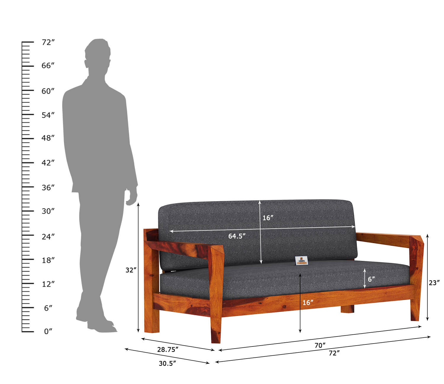 Hampton Wooden 3+1+1 Sofa Set - Urbnfurnish