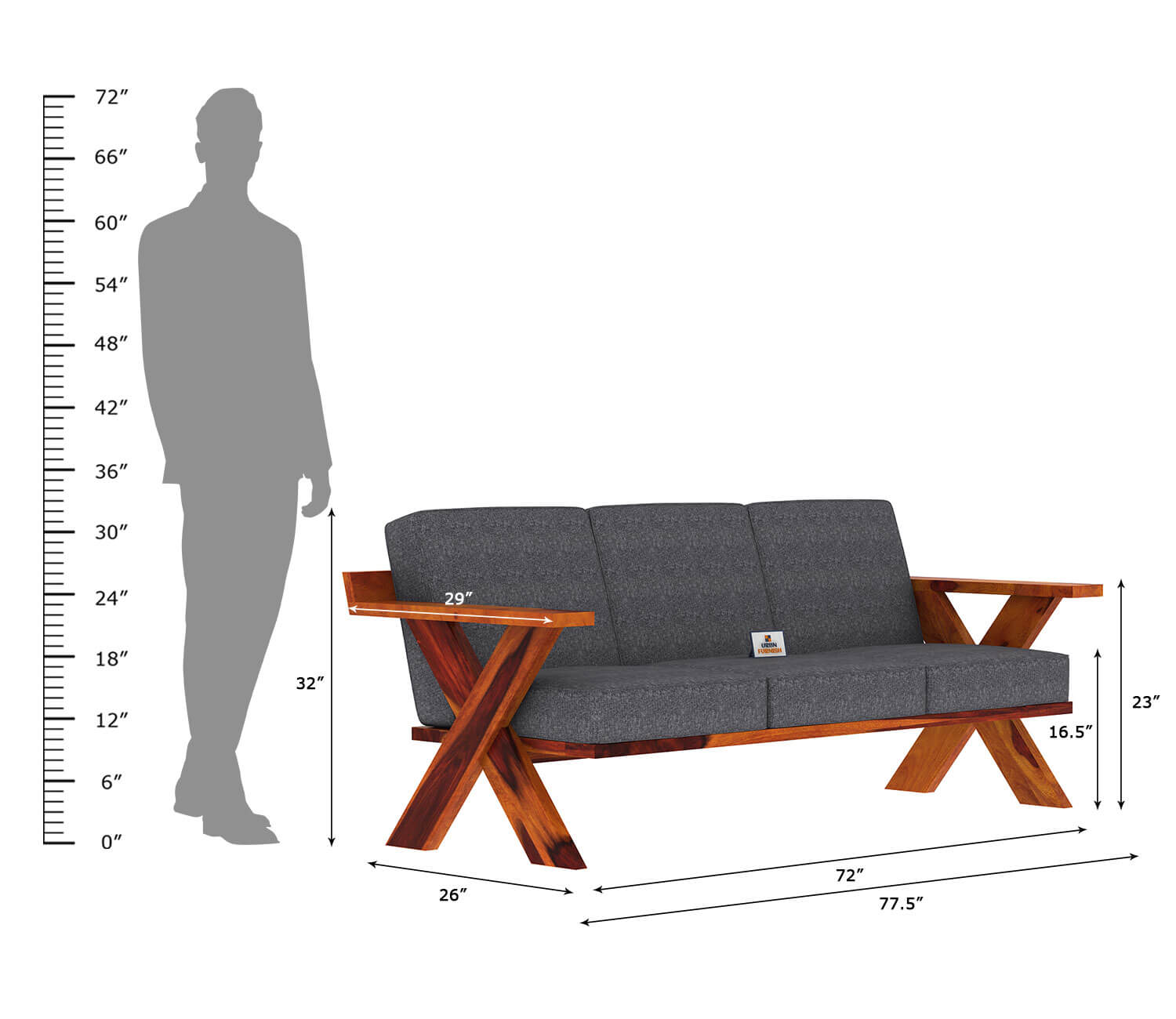 Lewis Wooden 3+1+1 Sofa Set - Urbnfurnish
