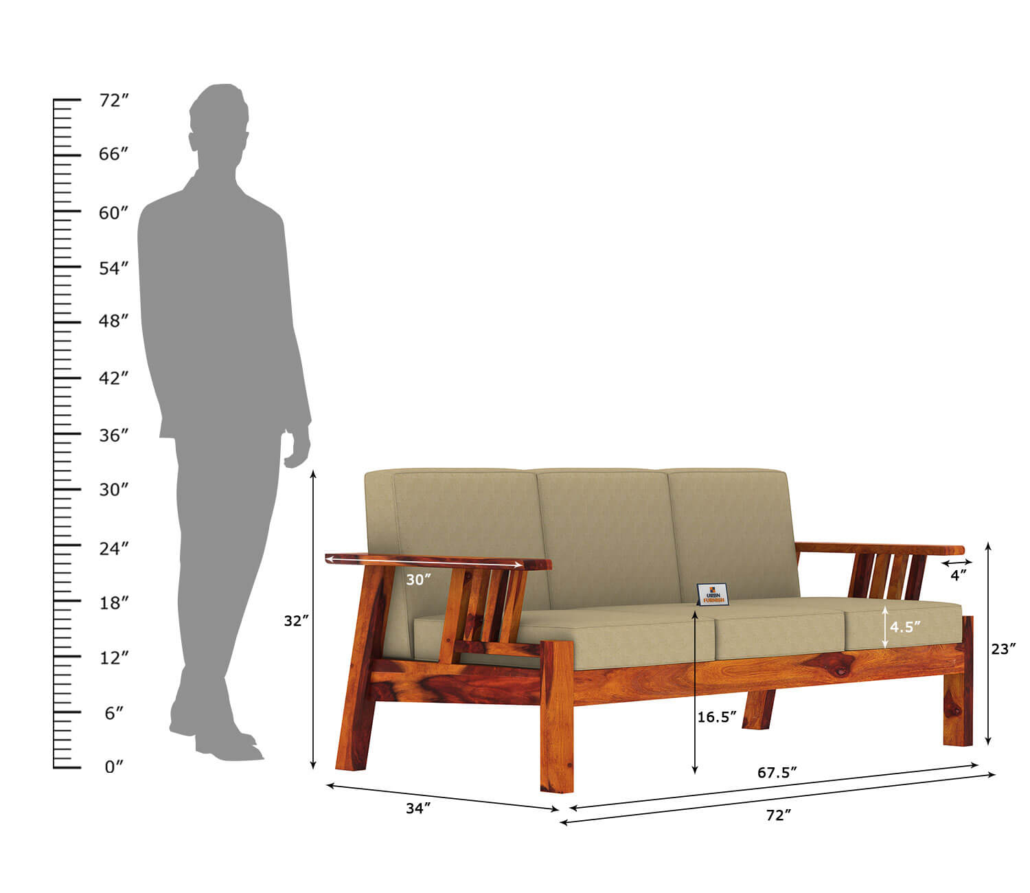 Beamish Wooden 3+1+1 Sofa Set - Urbnfurnish