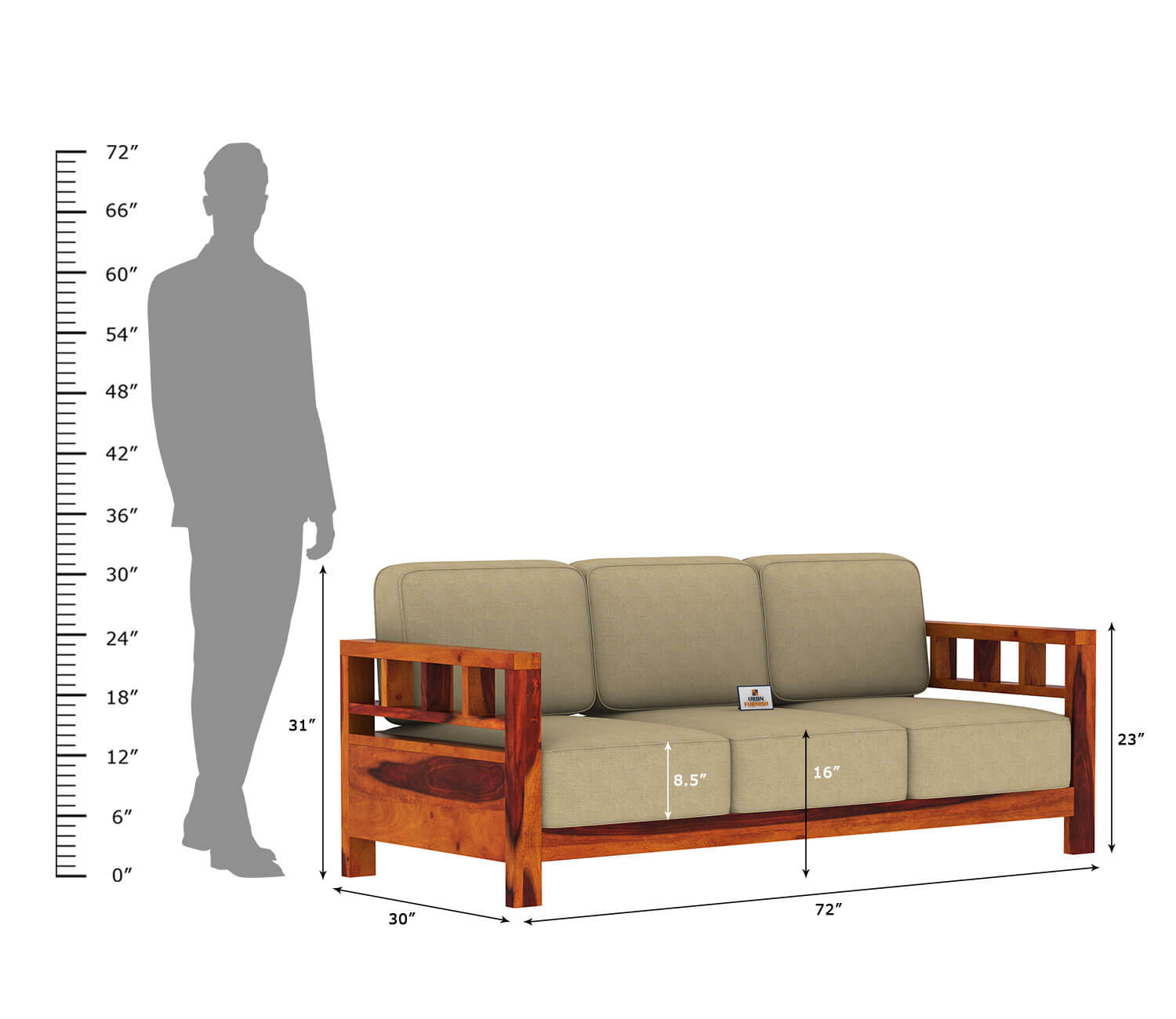 Drake Wooden 3+1+1 Sofa Set - Urbnfurnish