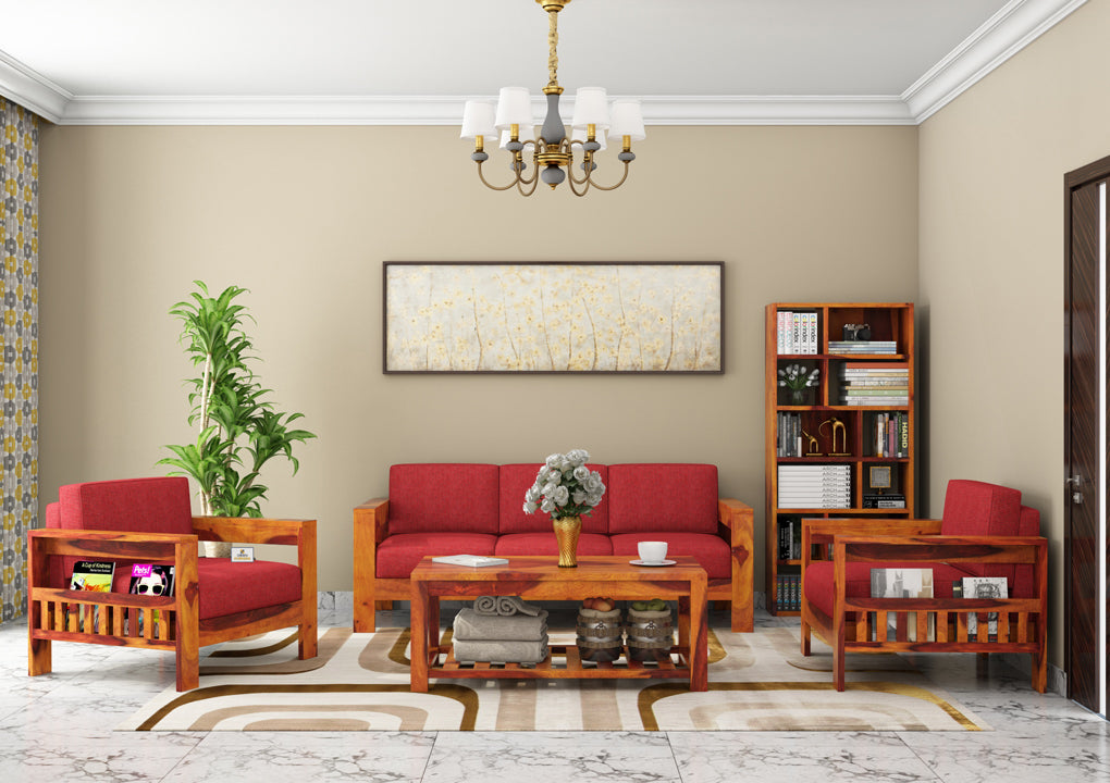 Carlotta With Side Magazine Wooden 3+1+1 Sofa Set - Urbnfurnish