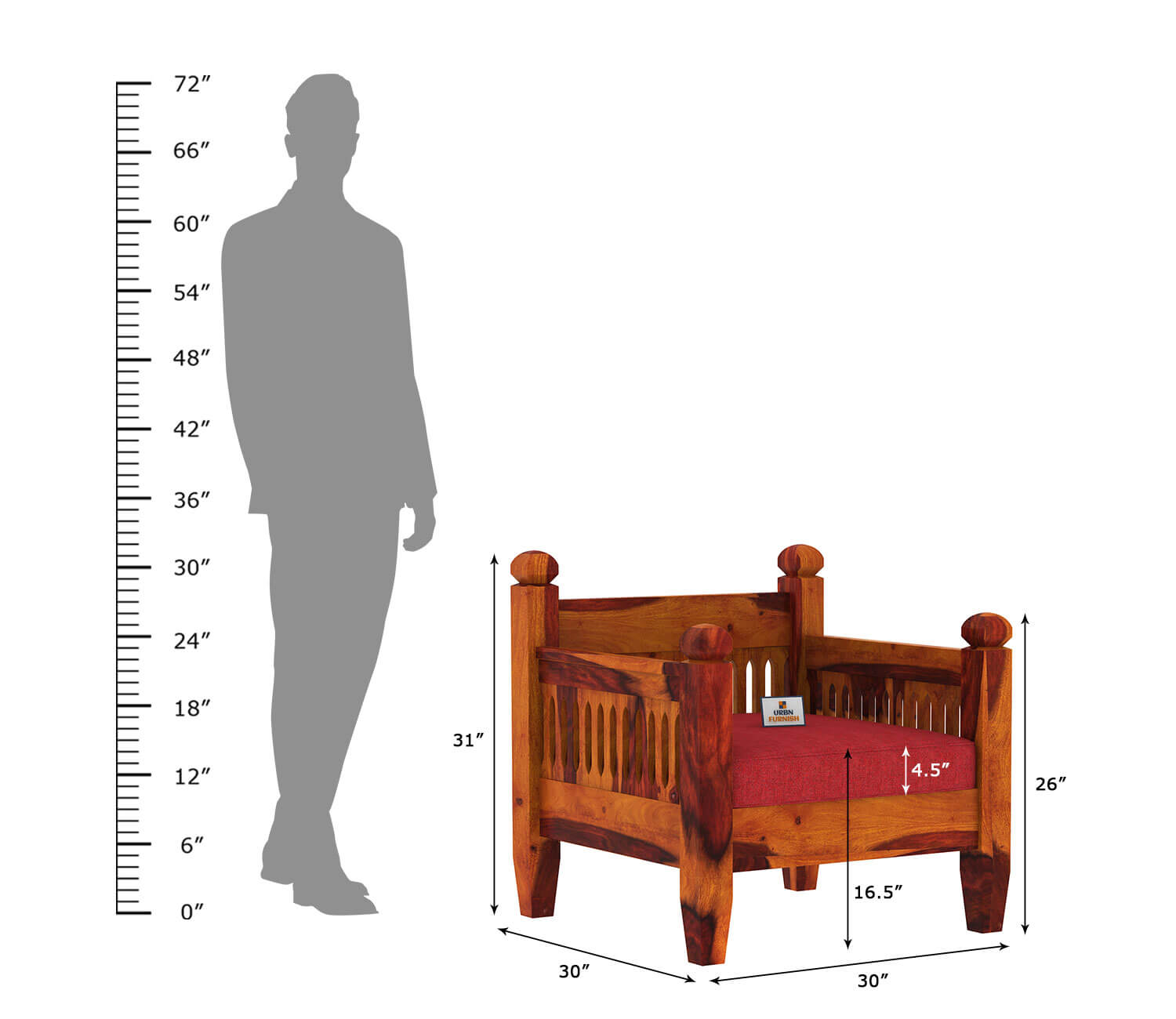 Ruby Wooden 3+1+1 Sofa Set - Urbnfurnish