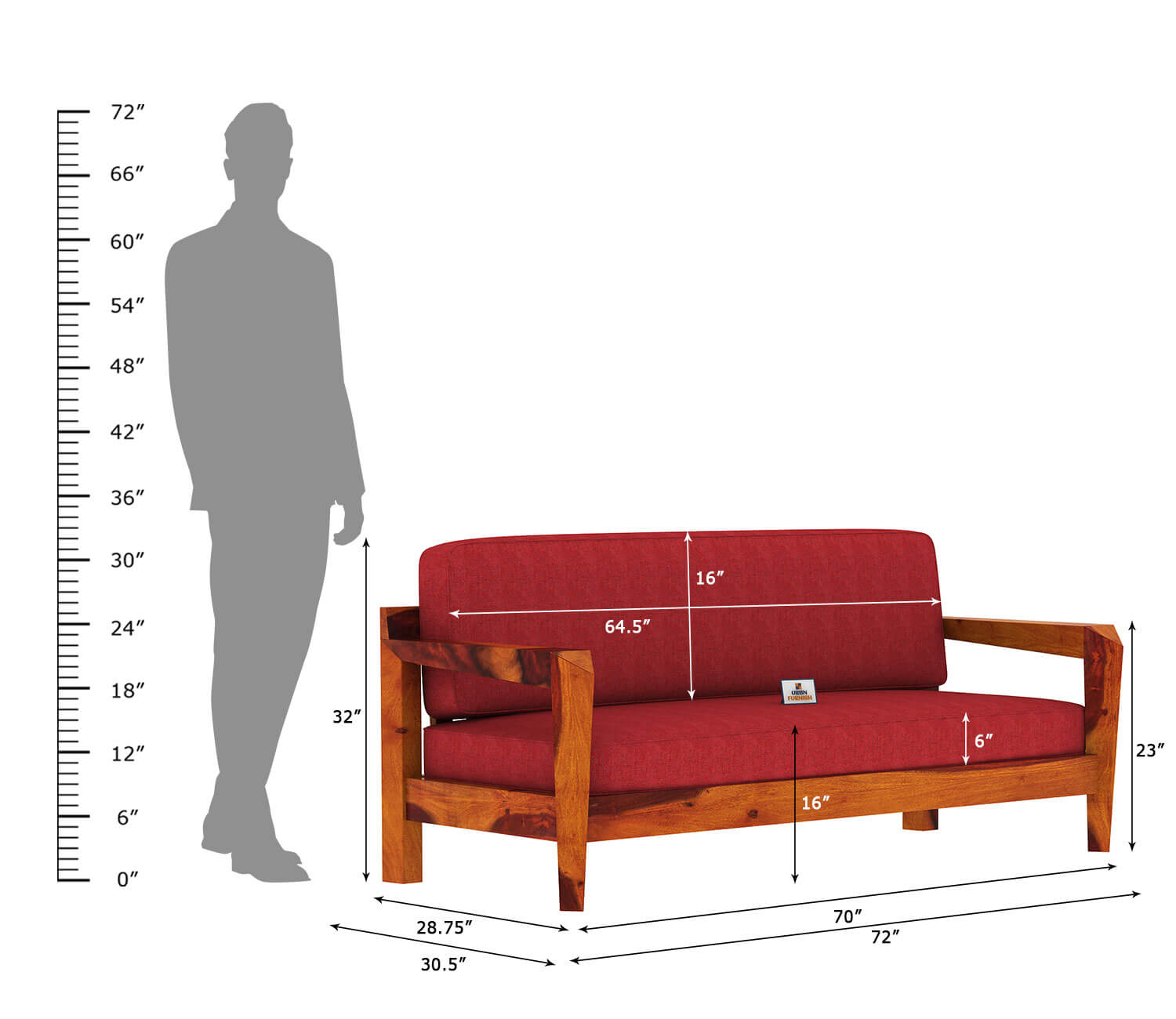 Hampton Wooden 3+1+1 Sofa Set - Urbnfurnish