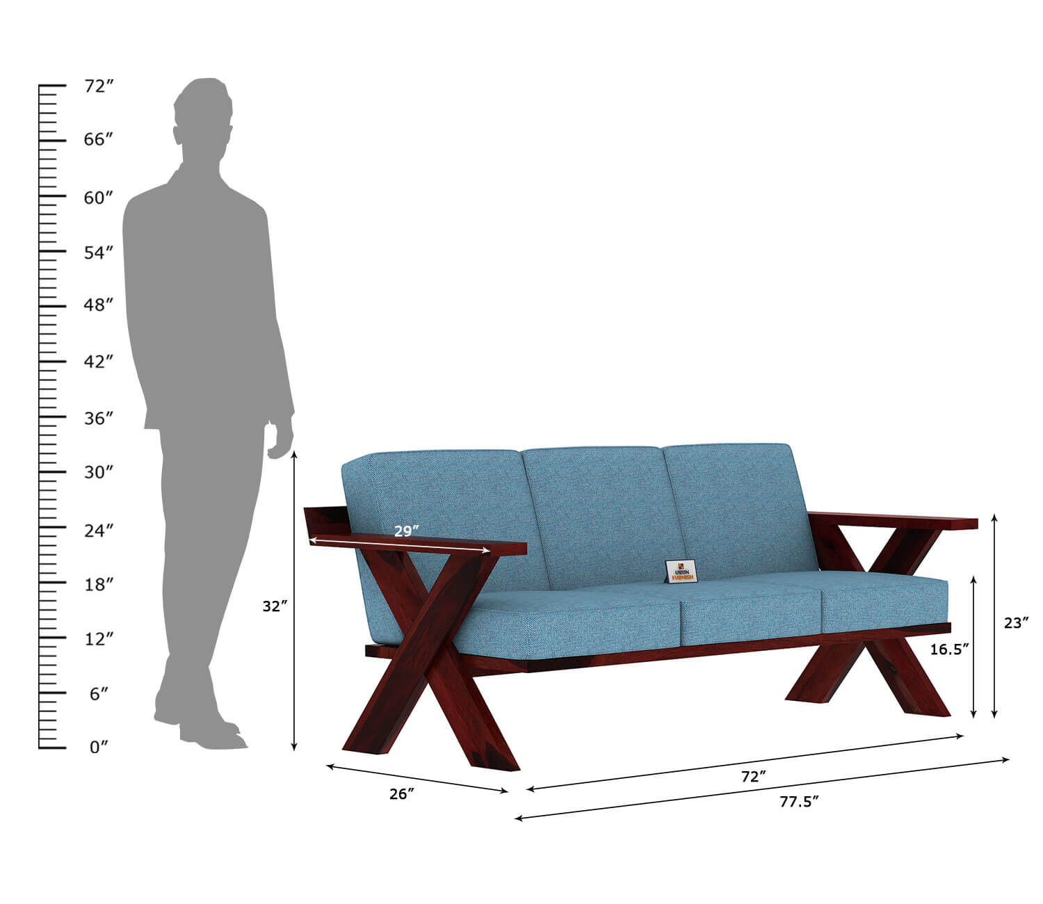 Lewis Wooden 3+1+1 Sofa Set - Urbnfurnish
