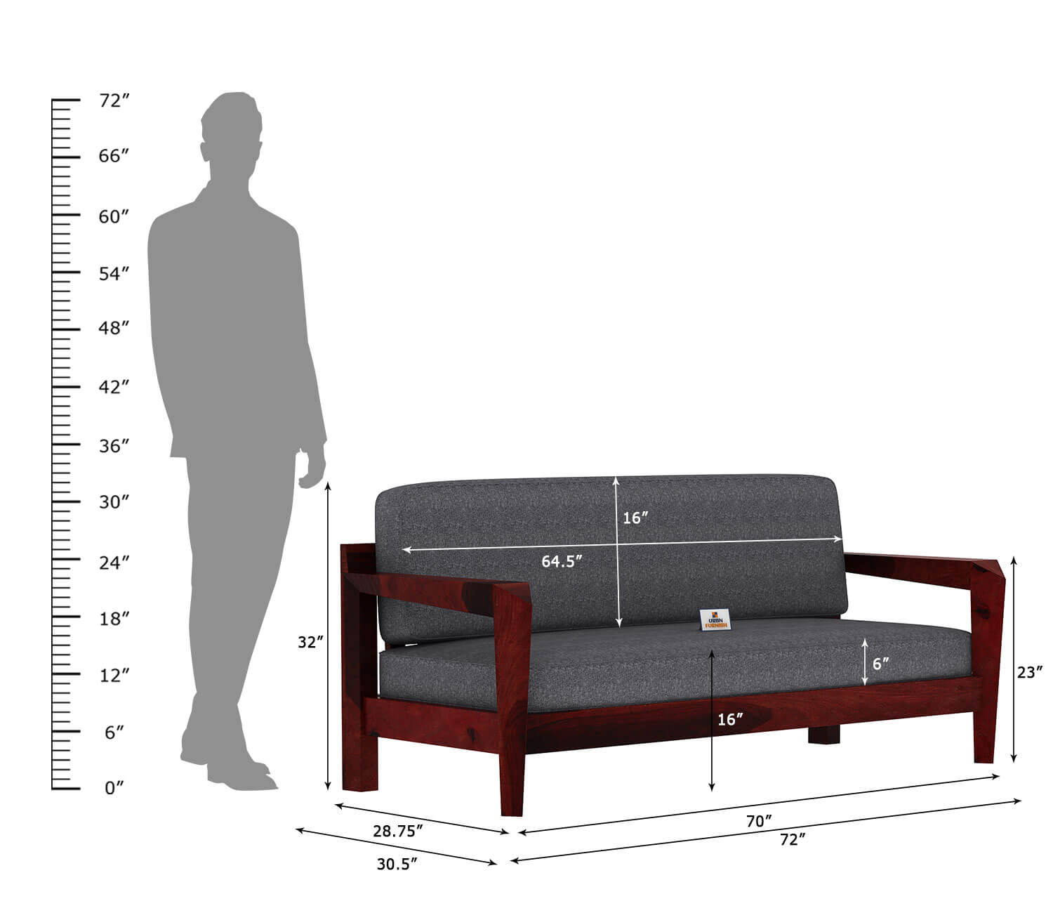 Hampton Wooden 3+1+1 Sofa Set - Urbnfurnish