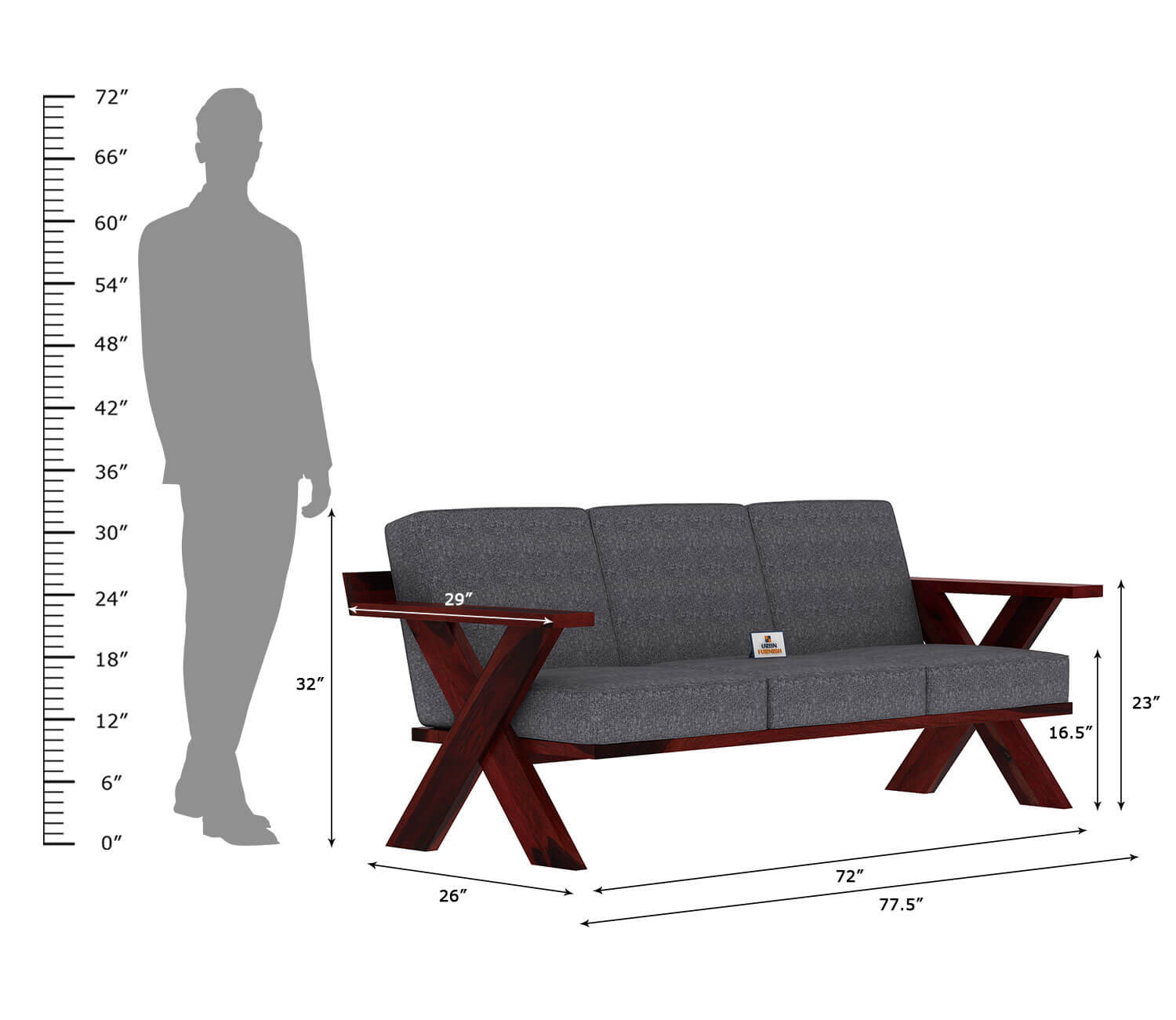 Lewis Wooden 3+1+1 Sofa Set - Urbnfurnish