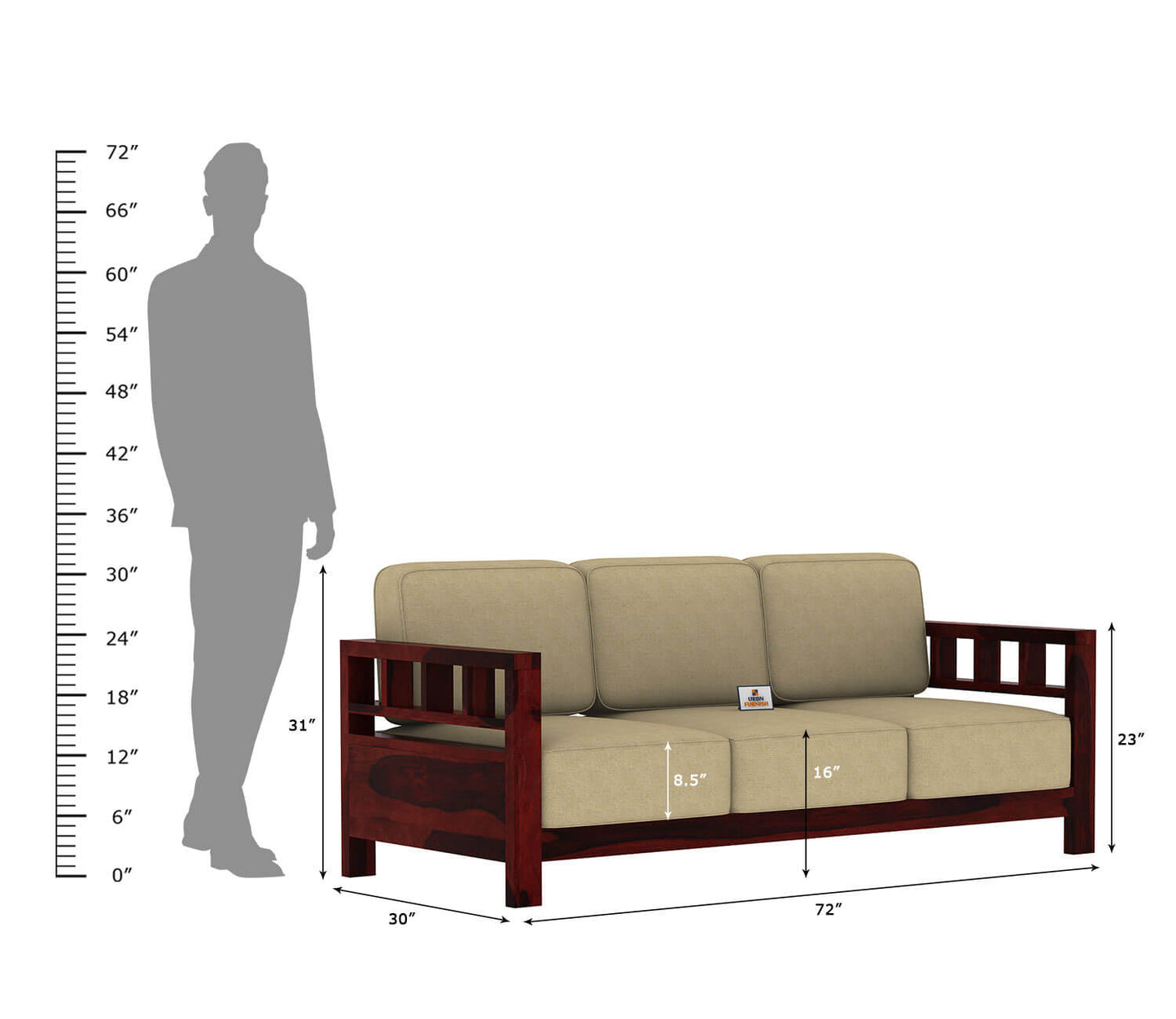 Drake Wooden 3+1+1 Sofa Set - Urbnfurnish