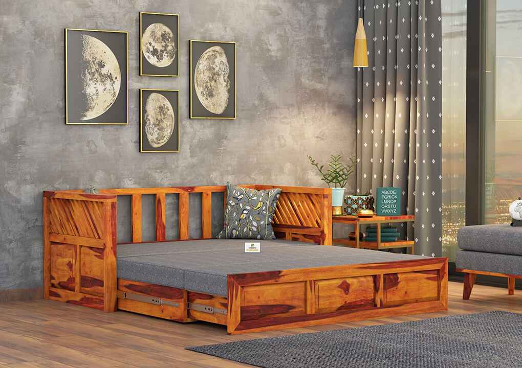 Petrichor Wooden Sofa Cum Bed - Urbnfurnish