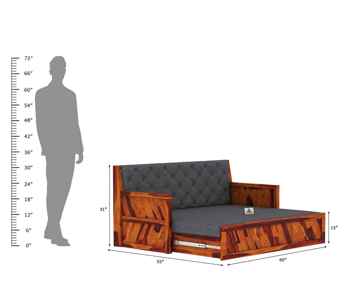 Kavan Wooden Sofa Cum Bed - Urbnfurnish
