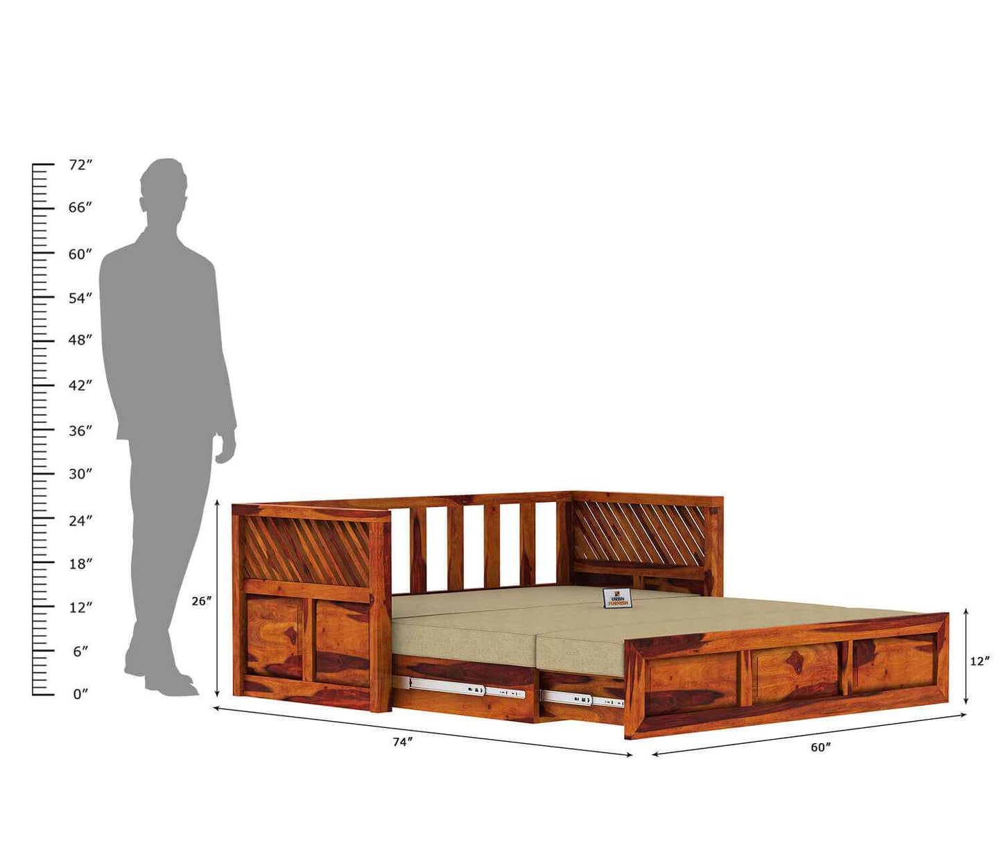 Petrichor Wooden Sofa Cum Bed - Urbnfurnish