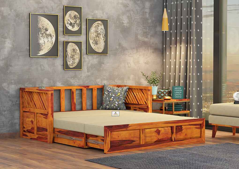Petrichor Wooden Sofa Cum Bed - Urbnfurnish