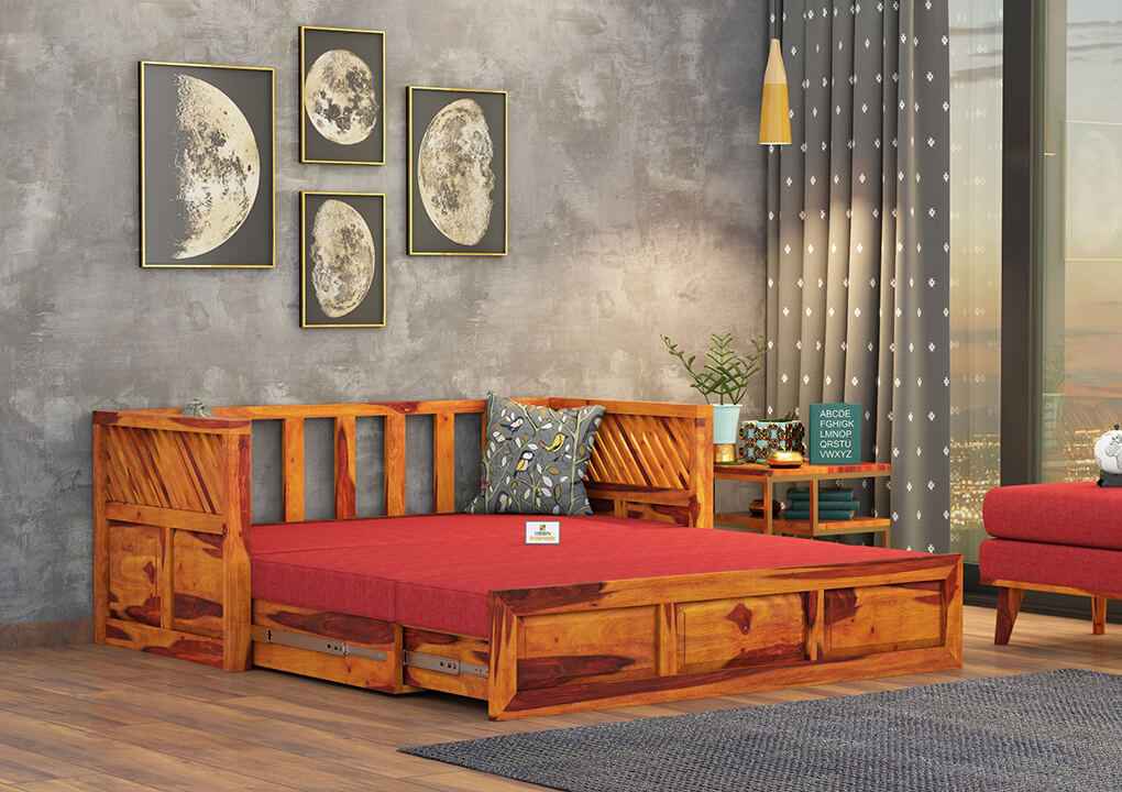 Petrichor Wooden Sofa Cum Bed - Urbnfurnish