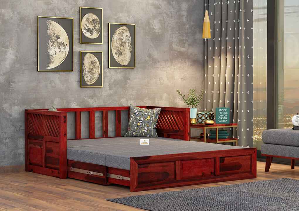 Petrichor Wooden Sofa Cum Bed - Urbnfurnish