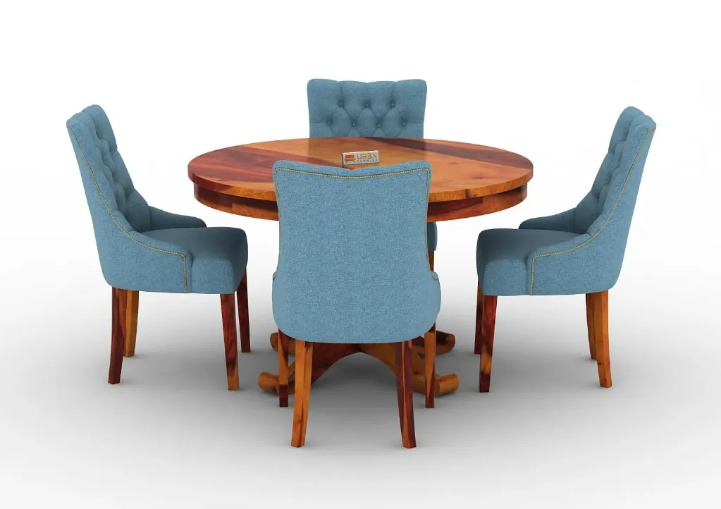 Driti 4 Seater Round Dining Set (Honey, Blue)