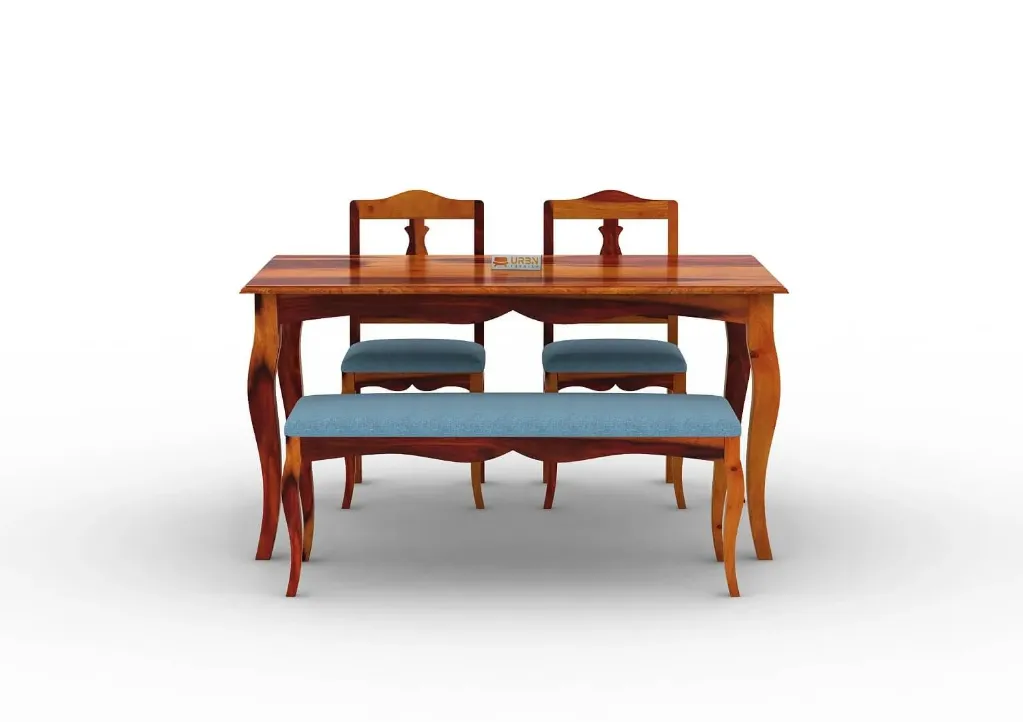 Mehavi 4 Seater Compact Cushioned Dining Set (Honey, Blue)