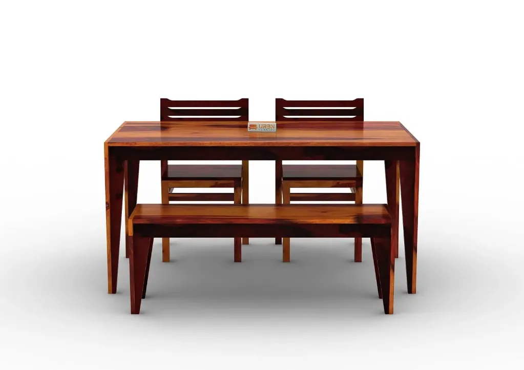 Minara 4 Seater Dining Set With Bench (Honey, Mahogany)