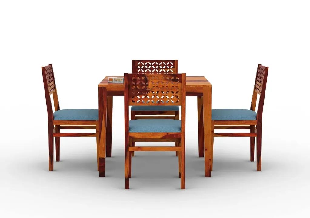 Muse 4 Seater Cushioned Dining Set (Honey, Blue)