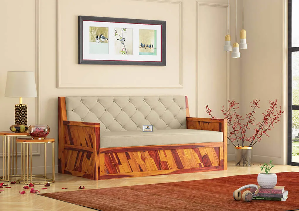 Utepils Wooden Sofa Cum Bed (Red)