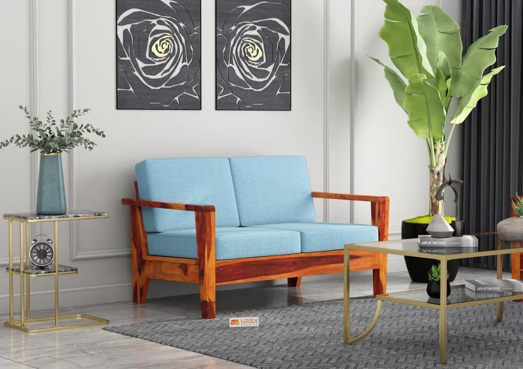 Morrison 2 Seater Wooden Sofa (Blue, Honey)