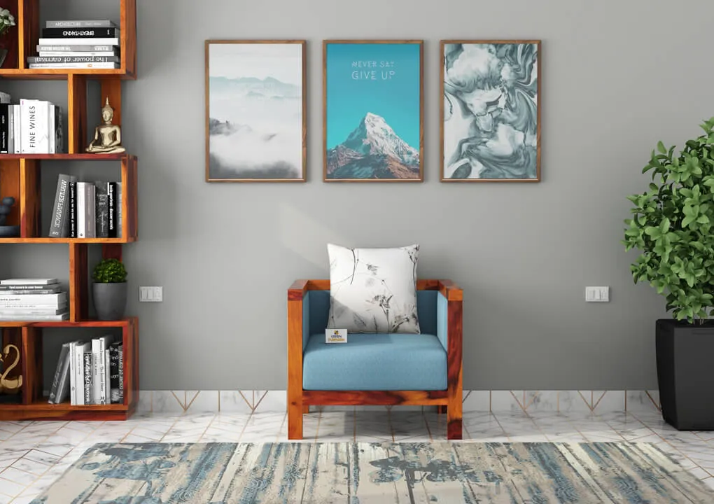 Dallas 1 Seater Wooden Sofa (Blue, Honey)