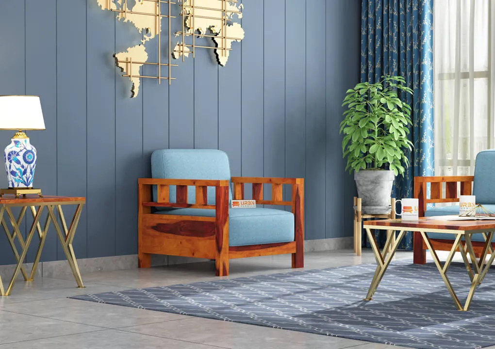 Drake 1 Seater Wooden Sofa (Blue, Honey)