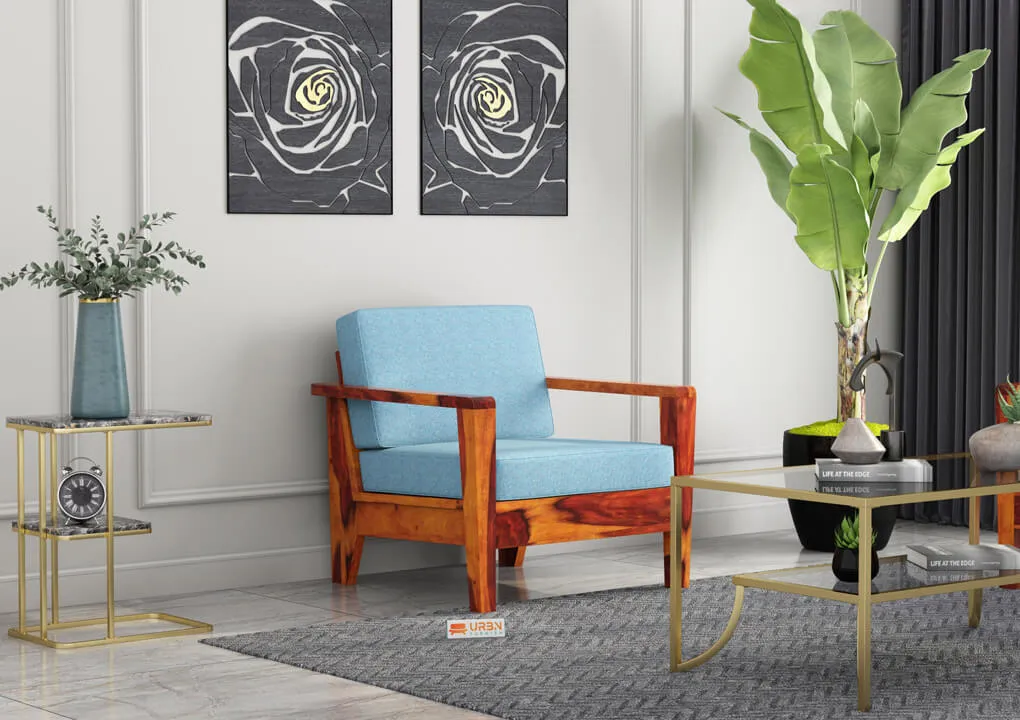 Morrison 1 Seater Wooden Sofa (Blue, Honey)