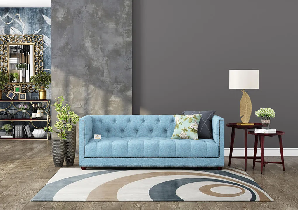 Ollie Fabric 3 Seater Sofa (Blue)