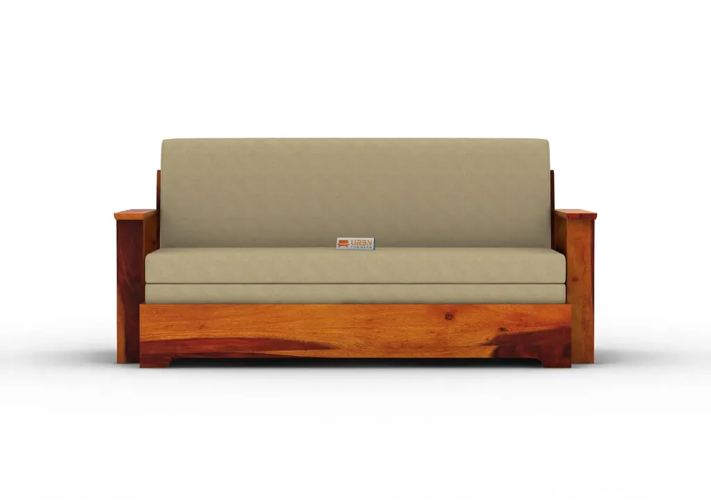 Mehdi Wooden Sofa Cum Bed With  Armrests (Red, Honey)