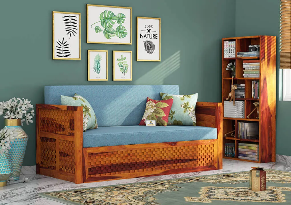 Petrichor Wooden Sofa Cum Bed (Red, Honey)
