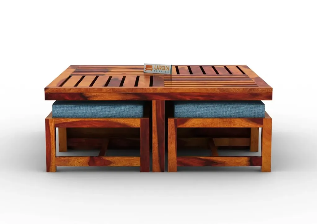 Paladin Coffee Table Set With Four Stools (Blue, Honey)