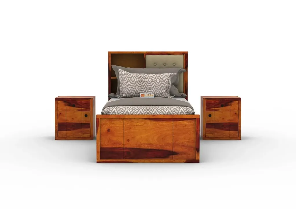 Crescent Single Bed With Storage (Honey)