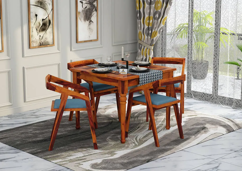 Aryan 4 Seater Dining Set (Honey, Blue)
