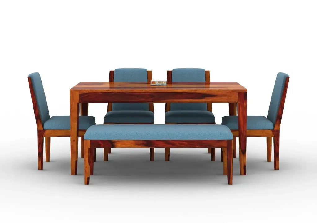 Munari 6 Seater Dining Set With Bench (Honey, Blue)