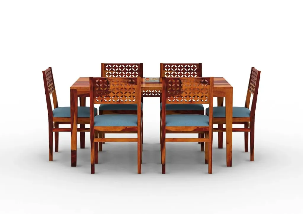 Muse 6 Seater Cushioned Dining Set (Honey, Blue)
